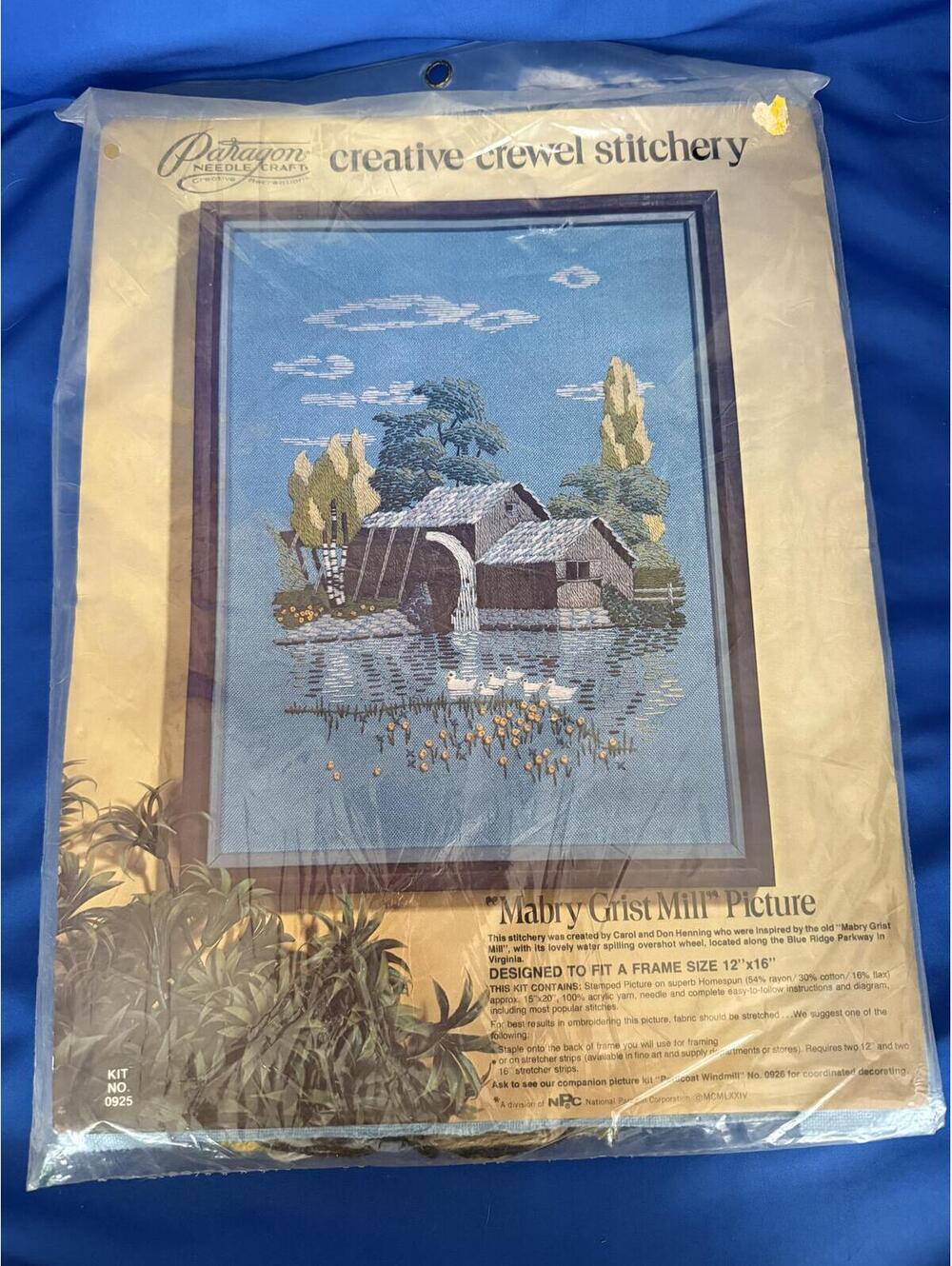 1974 Paragon Needlecraft "Mabry Grist Mill" Creative Crewel Stitchery